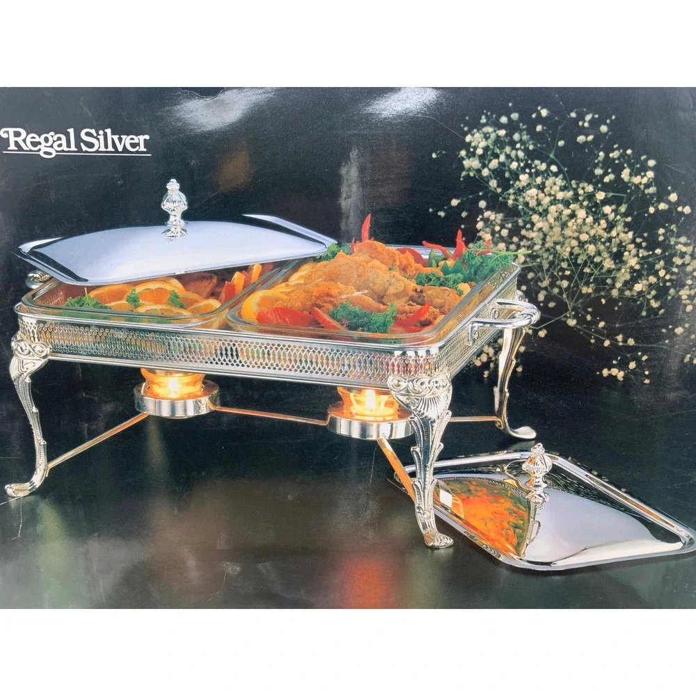 Vintage Regal Silver Plated Double 1.5QT Oblong Chafing Dish Food Warmer Set NIB